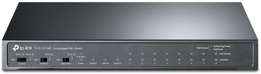 Коммутатор 8-port 10/100Mbps Unmanaged PoE switch, 2 Gb RJ45 + 1 Gb SFP uplinks