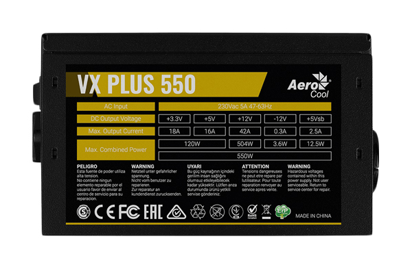Блок питания Aerocool VX 550 PLUS (ATX 2.3, 550W, 120mm fan) Box