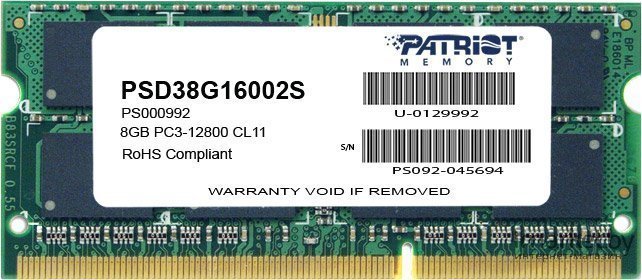 Оперативная память SO-DIMM 8 Гб DDR3 1600 МГц Patriot (PSD38G16002S) PC-12800