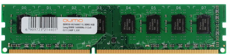 Оперативная память Qumo 8GB DDR3L 1600MHz DIMM 240-pin CL11 QUM3U-8G1600C11L
