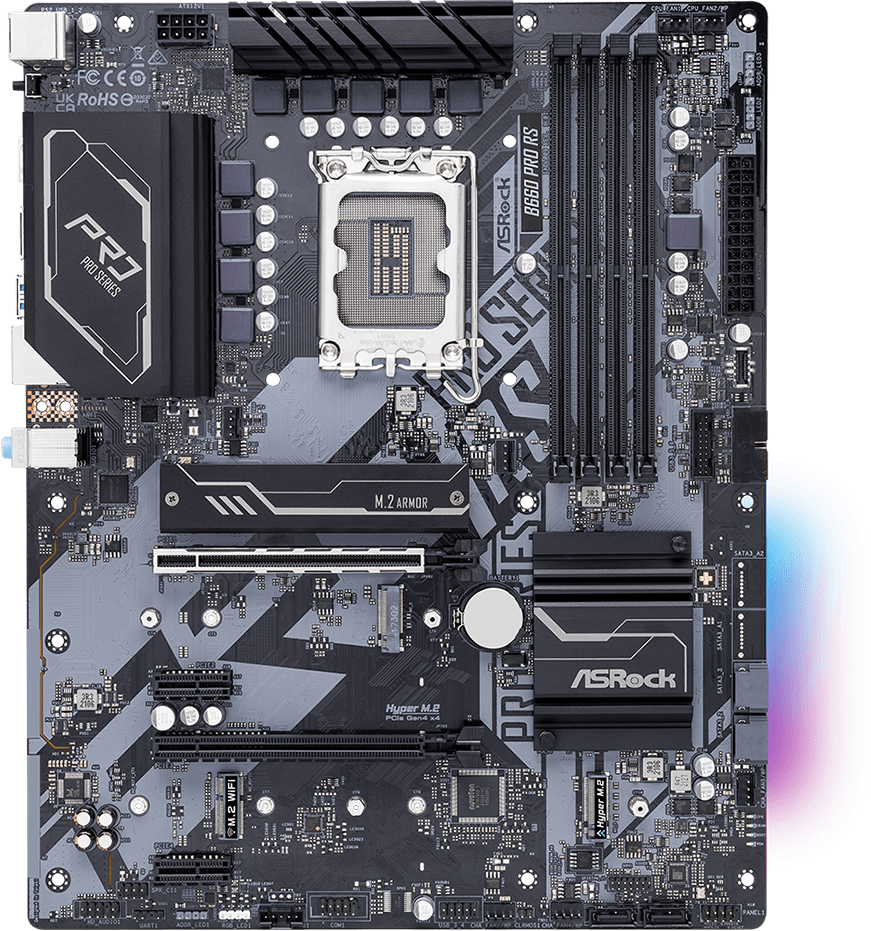 Материнская плата ASRock LGA1700 B660 B660 PRO RS 4xDDR4 2xPCI-Ex16 DP/HDMI SATA3 3xM2 USB3.2 Gen1 ATX