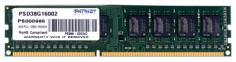 Оперативная память DIMM 8 Гб DDR3 1600 МГц Patriot (PSD38G16002) PC-12800