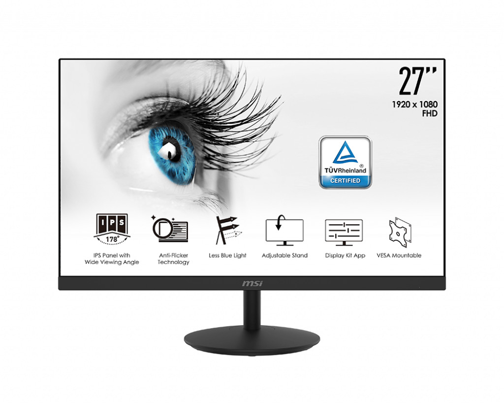 Монитор MSI PRO MP271 27" FHD (1920x1080 (матовый))/flat/IPS/75Hz/5ms/HDMI/D-Sub/Frameless design/4.2kg/black