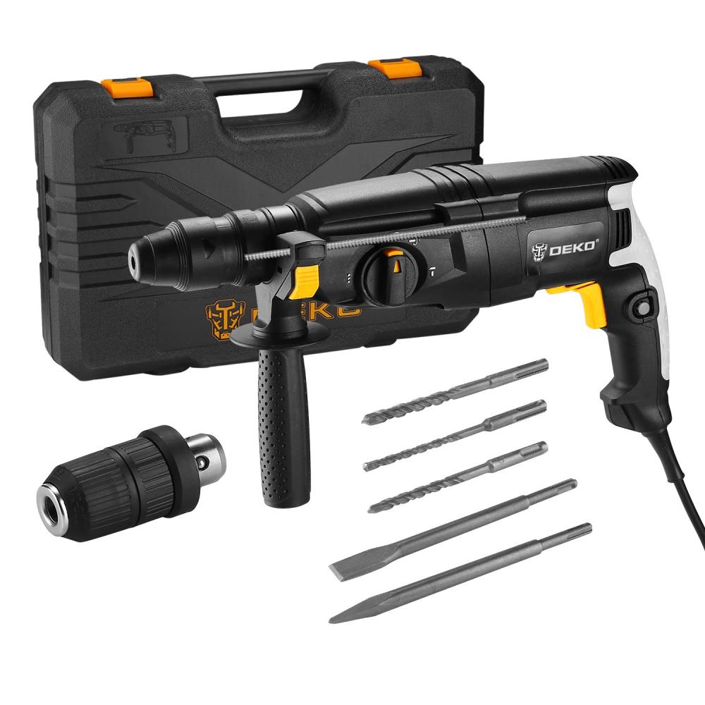 Перфоратор Deko DKH 1100W патрон:SDS-plus уд.:3.5Дж 1100Вт (кейс в комплекте)
