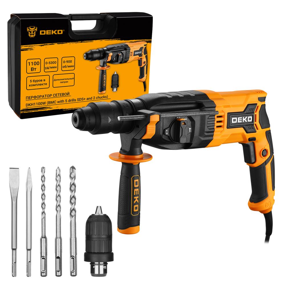 Перфоратор Deko DKH 1100W патрон:SDS-plus уд.:3.5Дж 1100Вт (кейс в комплекте)
