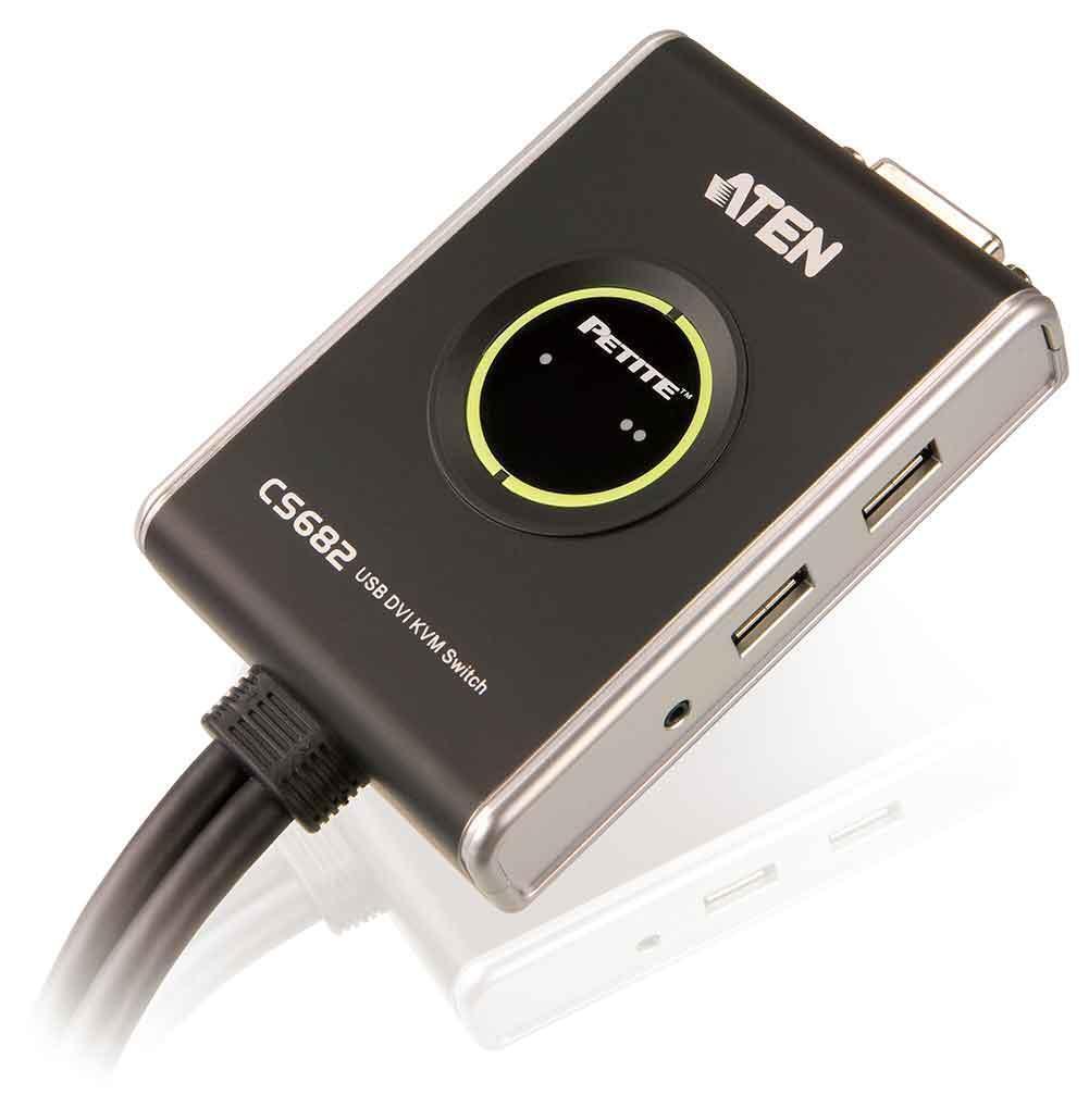 KVM переключатель ATEN CS682 1 user USB+DVI-D =>  2 cpu USB+DVI-D, со встр.шнурами USB+Audio 2x1.2м.