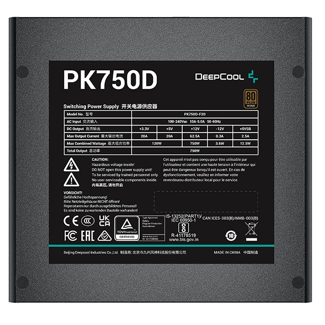 Блок питания Deepcool PK750D (ATX 2.4, 750W, PWM 120mm fan, Active PFC+DC to DC, 80+ BRONZE) RET
