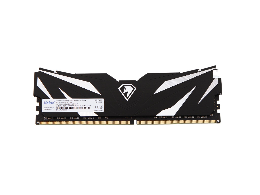 Модуль памяти DDR4 Netac Shadow II 16GB 3200MHz CL16 1.35V / NTSWD4P32SP-16K / Black / with radiator