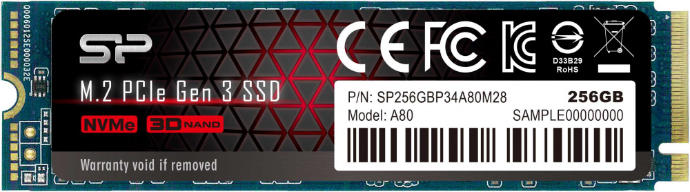 Silicon Power SSD 256Gb A80 SP256GBP34A80M28 256Гб, M.2 2280, PCI-E x4, NVMe
