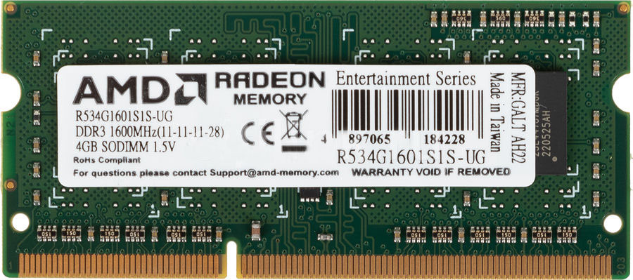 Оперативная память AMD R534G1601S1S-UG DDR3 - 4ГБ 1600, SO-DIMM, Ret