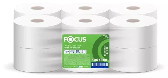 Бумага туалетная Focus Eco Jumbo профессиональная 1-нослойная 525м белый (уп.:12рул) (5067300)