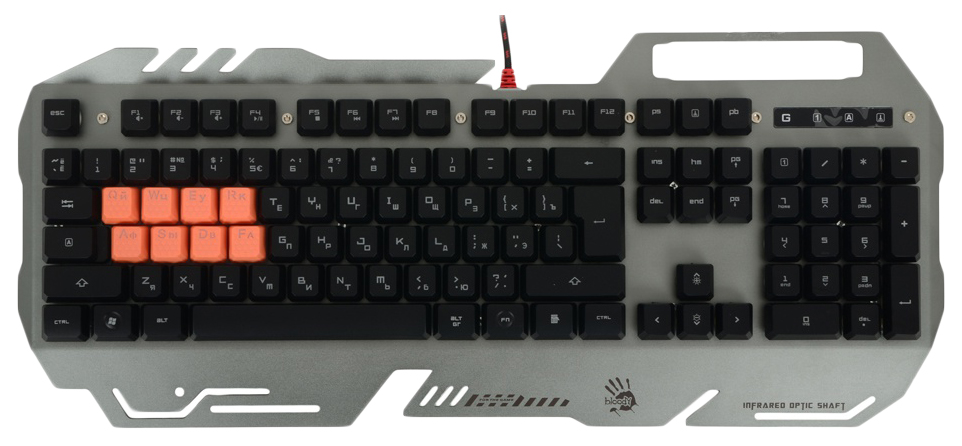 Клавиатура A4Tech Bloody B418 серый USB Multimedia for gamer LED (подставка для запястий)