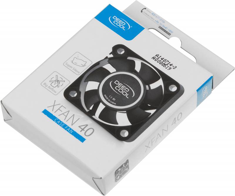 Вентилятор DEEPCOOL XFAN 40 [40 x 40 мм, 3 pin / Molex, 4500 об/мин - 4500 об/мин, 24.3 дБ - 24.3 дБ, в комплекте - 1 шт.]