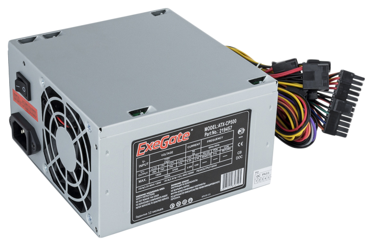 Блок питания 500W ExeGate CP500, ATX, 8cm fan, 24p+4p, 3*SATA, 2*IDE, FDD
