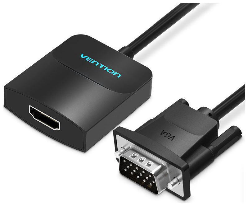 Конвертер VGA (M) - HDMI (F) + jack 3,5, 0.15м, Vention, Черный [ACNBB] доп. питание от USB