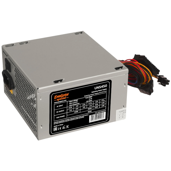 Блок питания 450W ExeGate UNS450 (ATX, 12cm fan, 24pin, 4+4pin, PCIe, 3xSATA, 2xIDE)