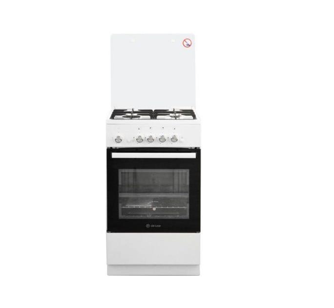Плита Газовая De Luxe 5040.42г (кр) ЧР белый (стеклянная крышка) реш.чугун