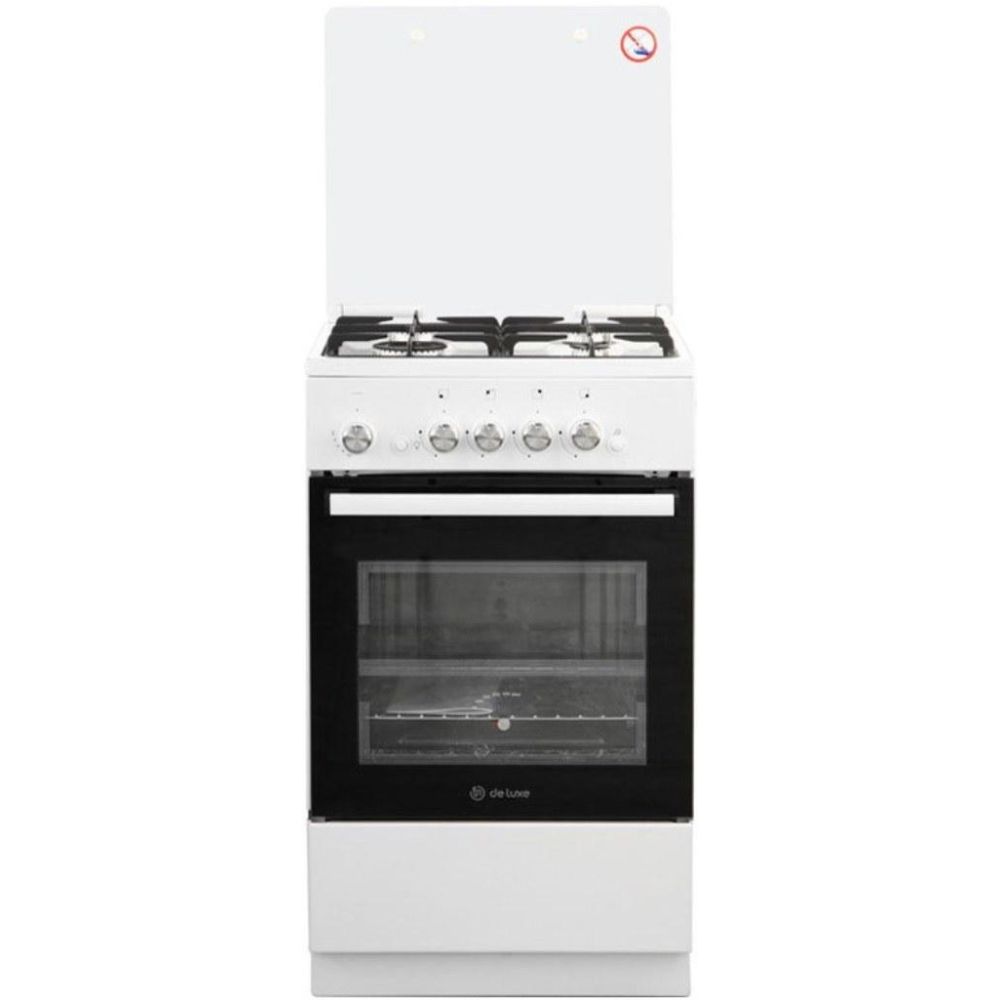 Плита Газовая De Luxe 5040.42г (кр) ЧР белый (стеклянная крышка) реш.чугун