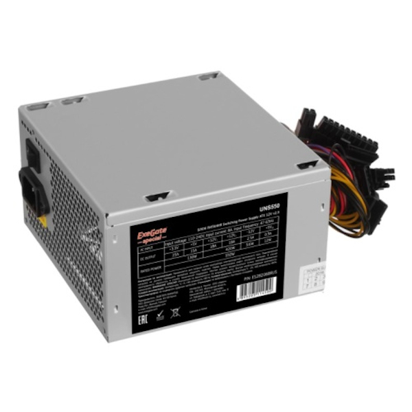 Блок питания 550W ExeGate UNS550, ATX, 12cm fan, 24p+4p, 6/8p PCI-E, 3*SATA, 2*IDE, FDD
