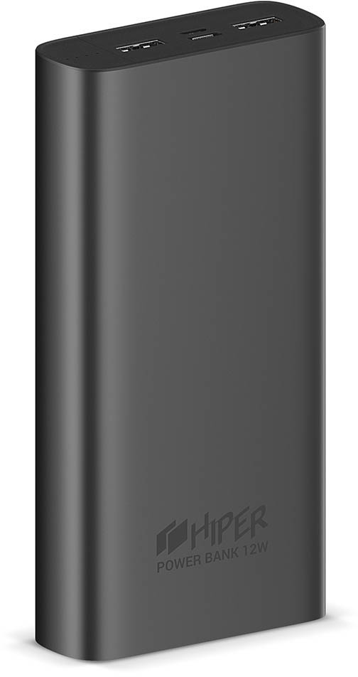 Портативный аккумулятор 20000 mAh HIPER METAL 20K Space Gray (12W, 2xUSB, microUSB, Li-pol, металл,