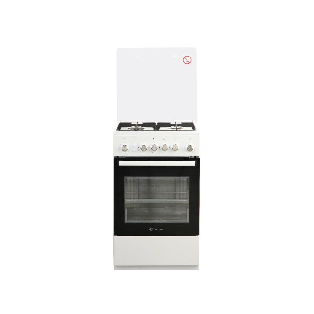 Плита Газовая De Luxe 5040.30г (кр) ЧР белый/черный (стеклянная крышка) реш.чугун