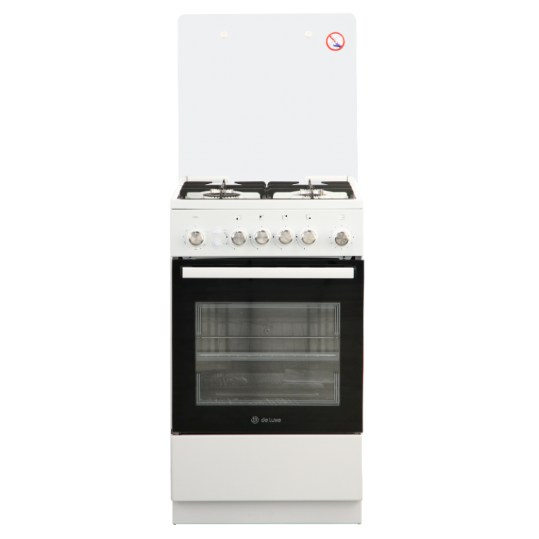 Плита Газовая De Luxe 5040.30г (кр) ЧР белый/черный (стеклянная крышка) реш.чугун