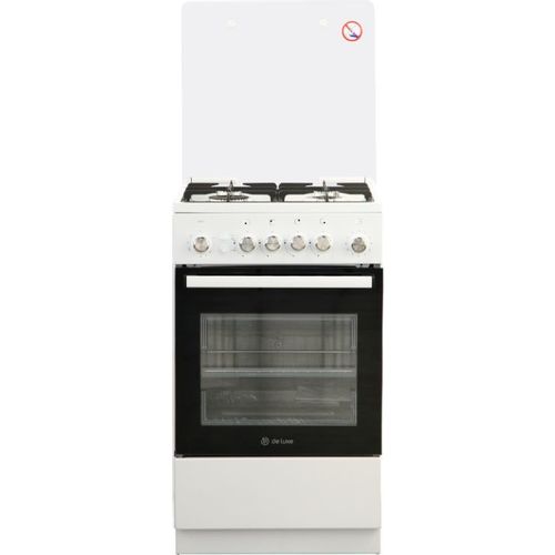 Плита Газовая De Luxe 5040.30г (кр) ЧР белый/черный (стеклянная крышка) реш.чугун