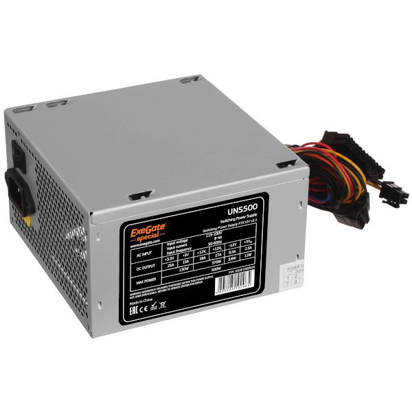 Блок питания 500W ExeGate UNS500, ATX, SC, 12cm fan, 24p+4p, 6/8p PCI-E, 3*SATA, 2*IDE, FDD