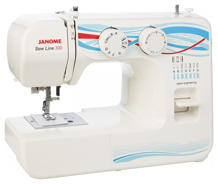 Швейная машина Janome Sew Line 300, белый/голубой, рисунок