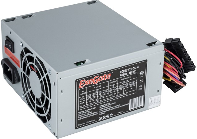 Блок питания 350W ExeGate CP350, ATX, 8cm fan, 24p/4p, 3*SATA, 2*IDE, FDD