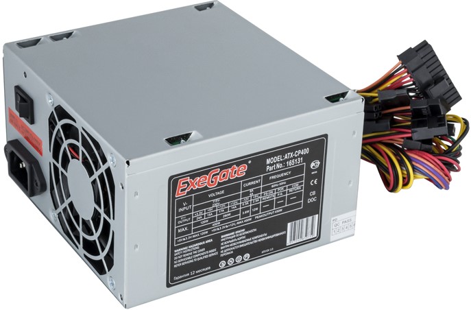 Блок питания 400W ExeGate CP400, ATX, 8cm fan, 24p+4p, 3*SATA, 2*IDE, FDD