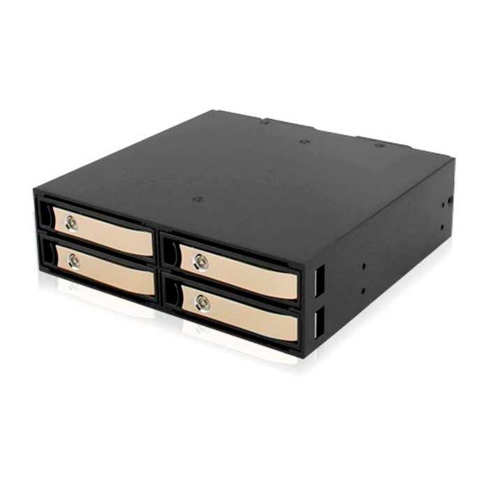 Корзина ExeGate HS425-01 1x5.25" на 4x2.5", HotSwap, SATA/SAS, сталь + аллюминий, с замком, черный