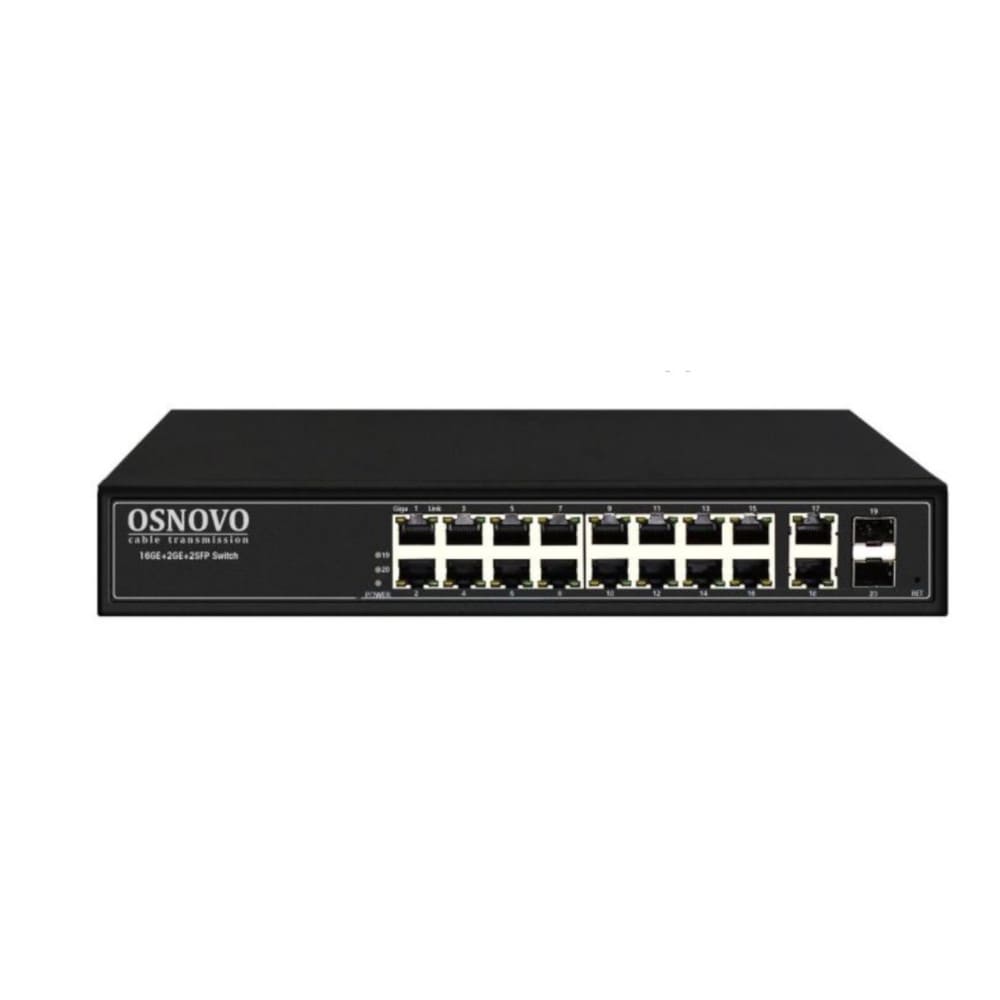 Коммутатор OSNOVO Управляемый L2 PoE  Gigabit Ethernet на 16 RJ45 PoE + 2 x RJ45 + 2 GE SFP портов