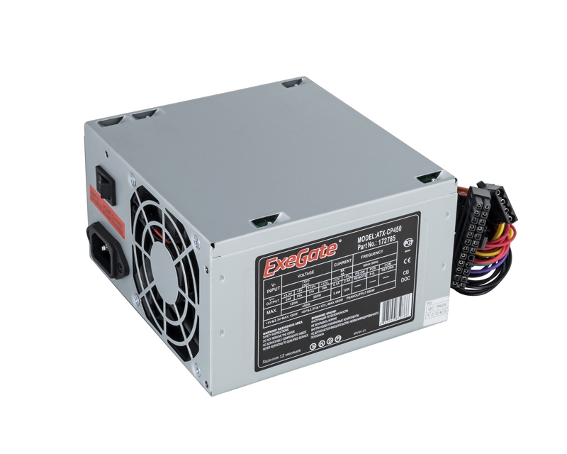Блок питания 450W ExeGate CP450, ATX, 8cm fan, 24p+4p, 3*SATA, 2*IDE, FDD