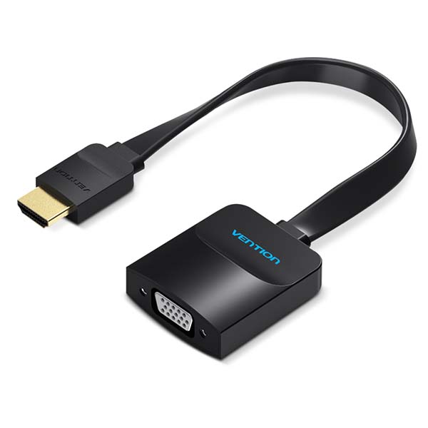 Переходник HDMI (M) - VGA (F) + jack 3,5, 0.15м, Vention, Черный [ACKBB] доп. питание от USB, плоский
