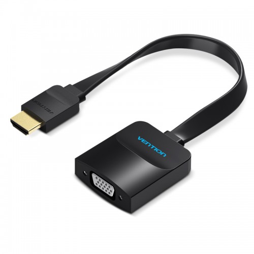 Переходник HDMI (M) - VGA (F) + jack 3,5, 0.15м, Vention, Черный [ACKBB] доп. питание от USB, плоский