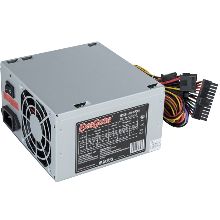 Блок питания 500W ExeGate CP500, ATX, SC, 8cm fan, 24p+4p, 3*SATA, 2*IDE, FDD