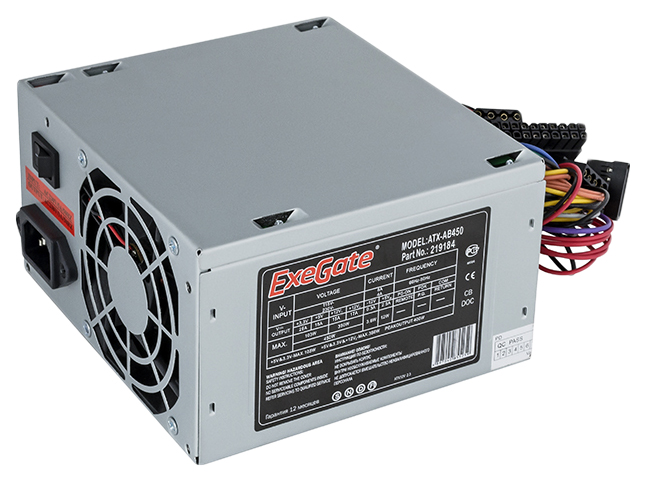 Блок питания 450W ExeGate AB450, ATX, 8cm fan, 24p+4p, 3*SATA, 2*IDE, FDD