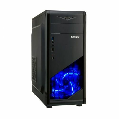 Корпус Miditower ExeGate EVO-8205 Black-Blue light, ATX, <700NPX>, 1*USB+1*USB3.0, HD Audio