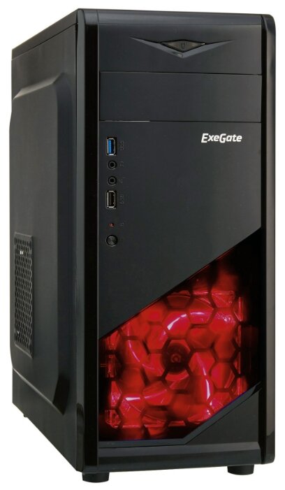 Корпус Miditower ExeGate EVO-8207 Black-Red light, ATX, <700NPX>, 1*USB+1*USB3.0, HD Audio