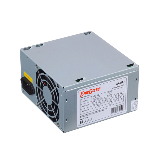Блок питания 400W ExeGate AA400, ATX, 8cm fan, 24p+4p, 2*SATA, 1*IDE