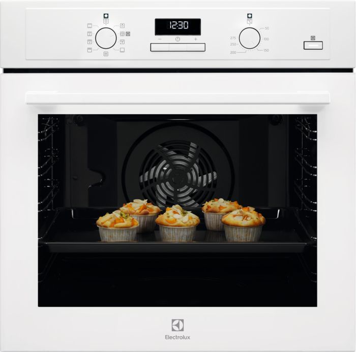 Электрический духовой шкаф Electrolux OED3H50V [72 л, эмалированная сталь, дисп., эмаль легкой очистки, утапл., ПАР, белый]