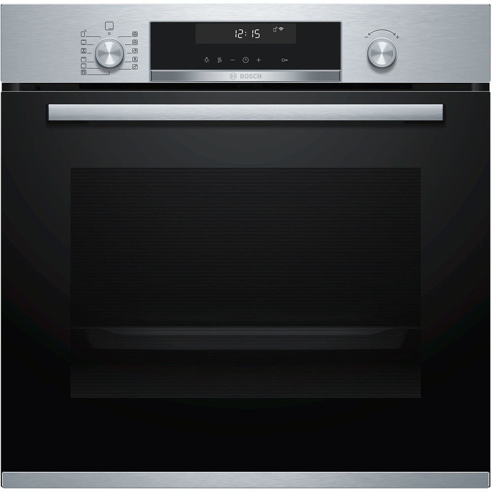 Электрический духовой шкаф Bosch HBG538ES6R [71 л, эм. легкой оч., гриль, конв., сенсор, утапл. ручки, ст.-3, дисплей, серебристый, черный]
