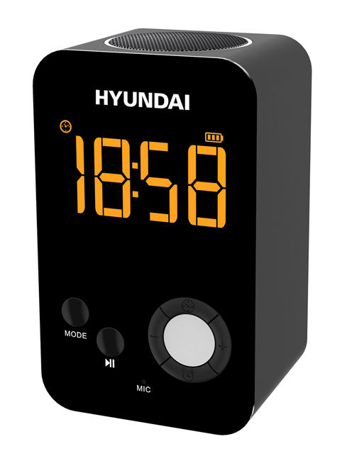 Радиобудильник Hyundai H-RCL300  [питание от сети + аккум, настр. частоты цифр., без проектора, BT/USB, черный]