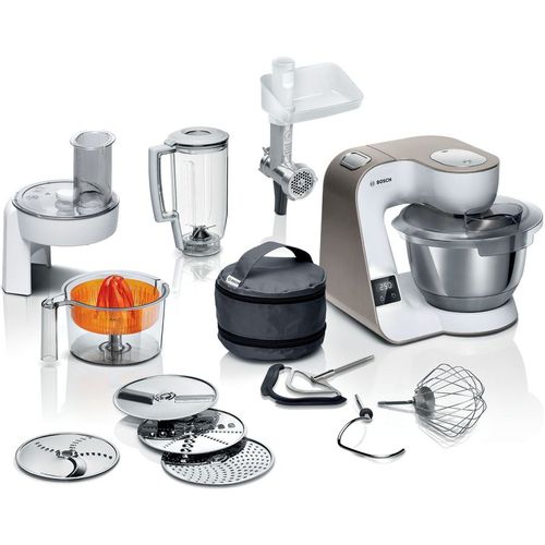 Кухонная машина Bosch MUM5XW40 [1000 Вт, чаша - 3.9 л, соковыжималка, мясорубка, блендер, терка, белый, бежевый]