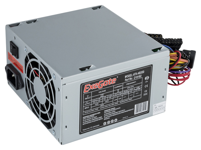 Блок питания 350W ExeGate AB350, ATX, 8cm fan, 24p+4p, 3*SATA, 2*IDE, FDD