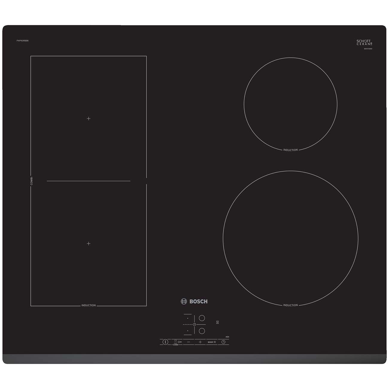 Индукционная варочная поверхность Bosch PWP63RBB6E [ст-керамика, конф.:4 шт, инд.-4, черный]