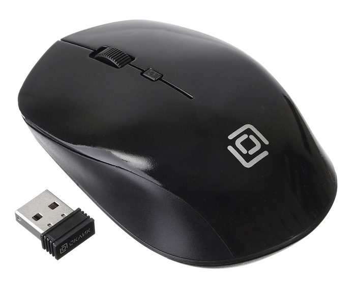 Мышь Оклик 565MW glossy черный оптическая (1600dpi) беспроводная USB для ноутбука (4but)