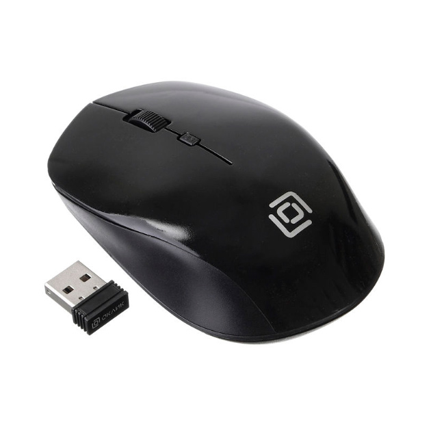 Мышь Оклик 565MW glossy черный оптическая (1600dpi) беспроводная USB для ноутбука (4but)