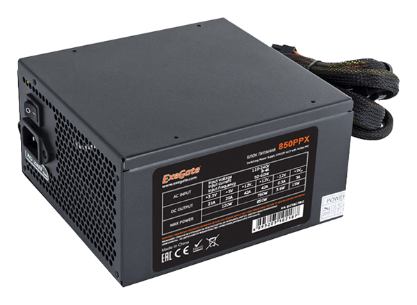 Блок питания ExeGate 850PPX 850 Вт [ATX vATX 12V 2.3, APFC, 140 x 140][EX259613RUS]